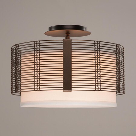 Hammerton Downtown Mesh Semi-Flush Mount, 2-Light, Flat Bronze, White Linen Shade, 14.5"W (CLB0020-14-FB-SH-E2 CLB0020-14-FB-SH-E2